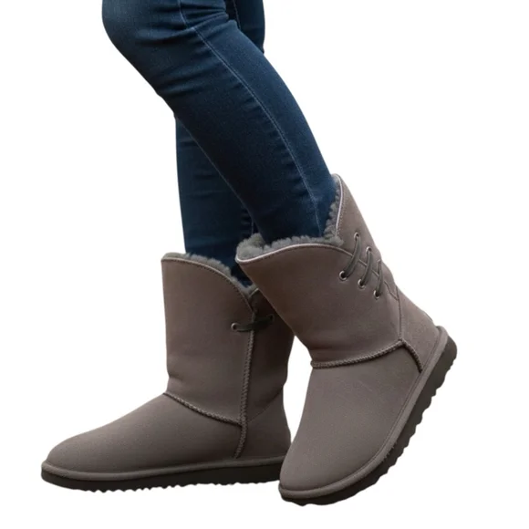 UGG Side Lace Sheepskin Boots Gray Suede Size 8 - Picture 1 of 8